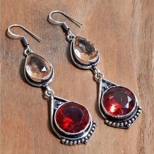 Rare! Garnet Morganite Handmade Drop Dangle Earrings Jewelry 2.6"